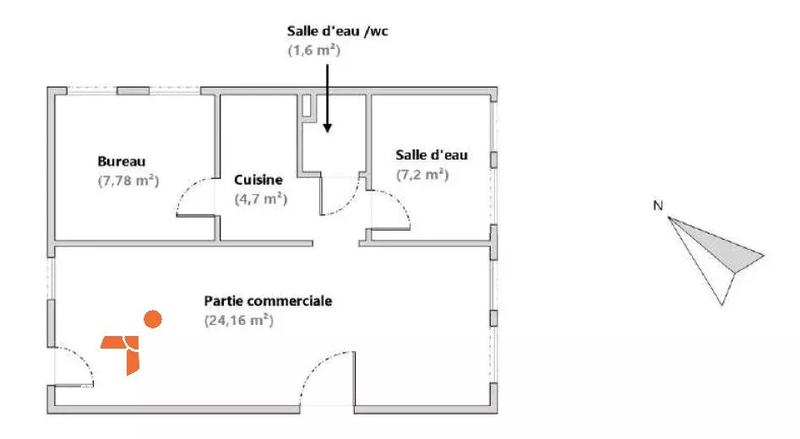 Bureau - 45 m² - 2 pièces