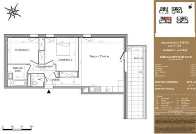 Appartement - 64 m² - 3 pièces