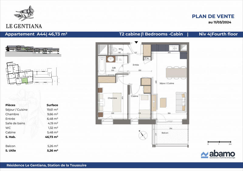 Appartement - 46 m² - 2 pièces