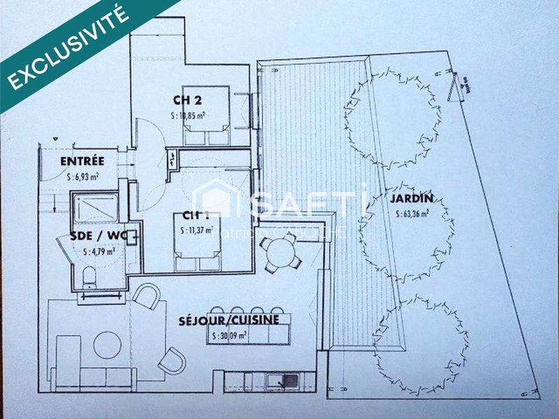 Appartement - 64 m² - 3 pièces