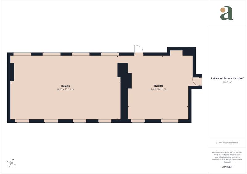 Bureau - 155 m² - 2 pièces