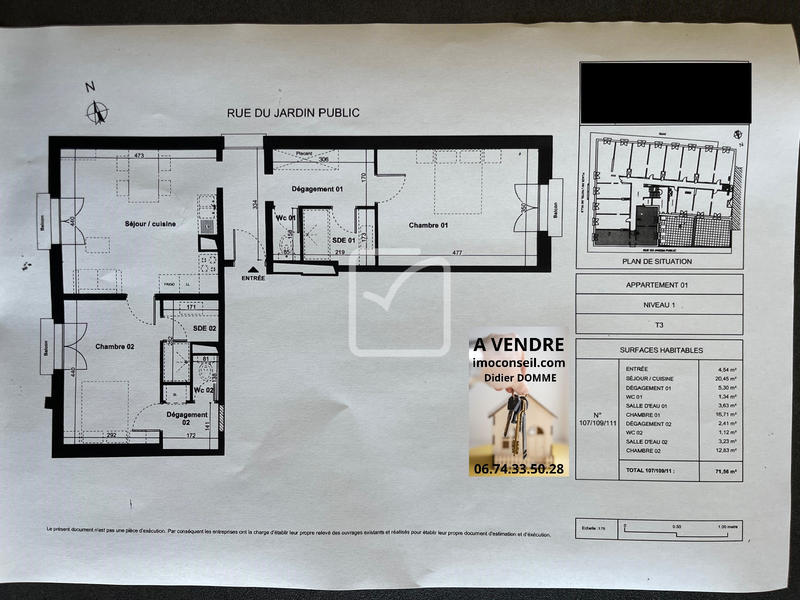 Appartement - 72 m² - 3 pièces