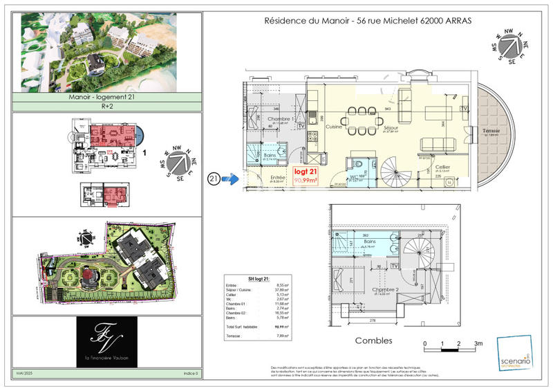 Appartement - 90 m² - 3 pièces