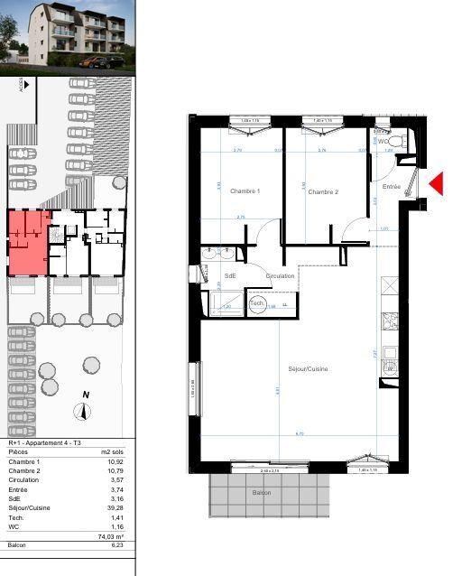Appartement - 76 m² - 3 pièces
