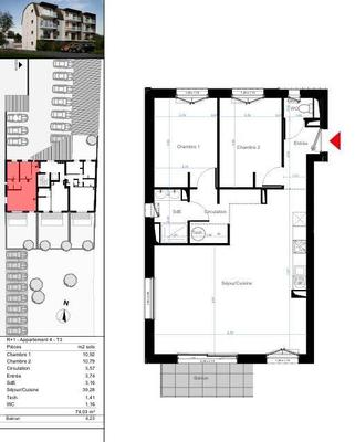 Appartement - 76 m² - 3 pièces