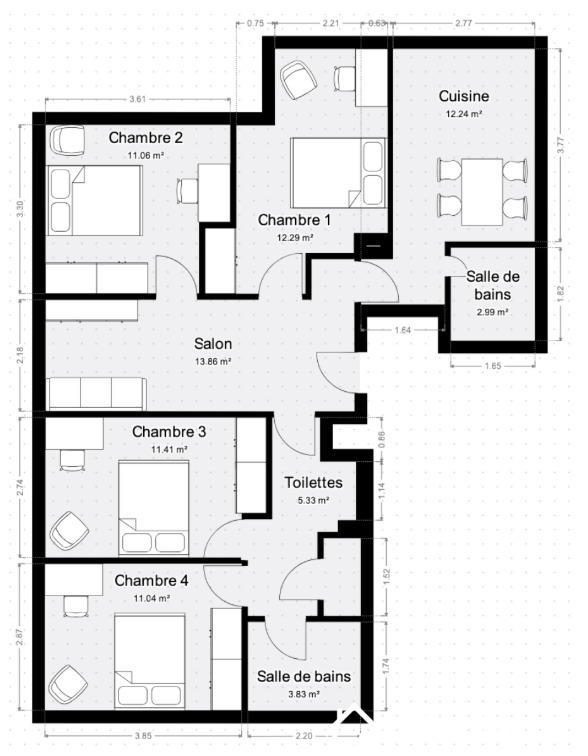 Chambre - 10 m² - 1 pièce