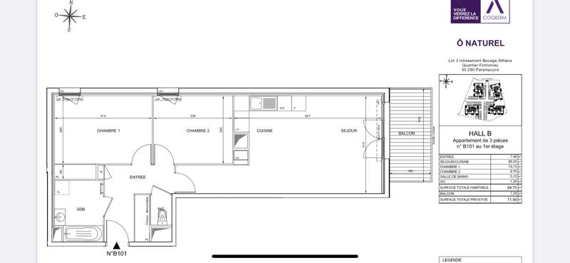 Appartement - 65 m² - 3 pièces