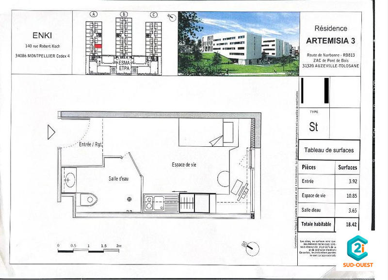 Appartement - 18 m² - 1 pièce