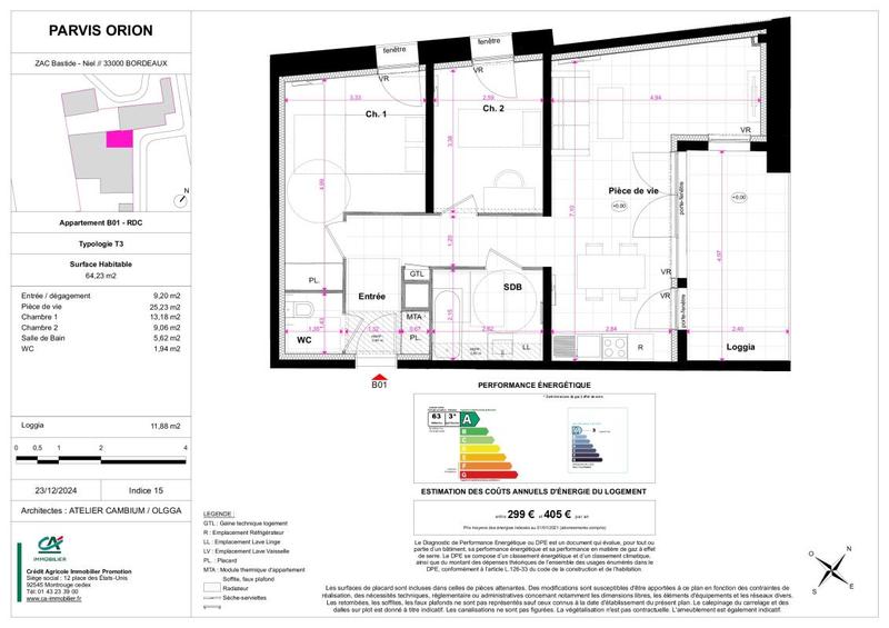 Appartement - 68 m² - 3 pièces
