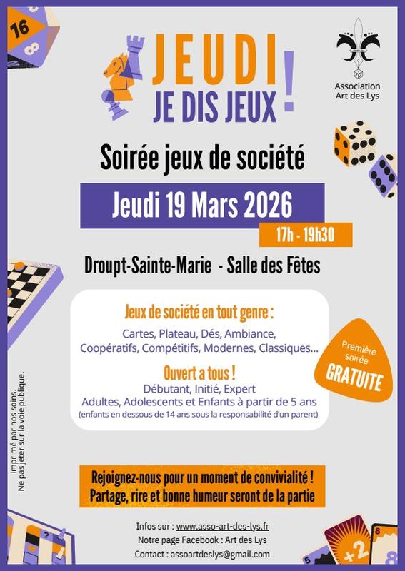 Soirée Jeux de Société à la salle des fêtes de Droupt-Sainte-Marie