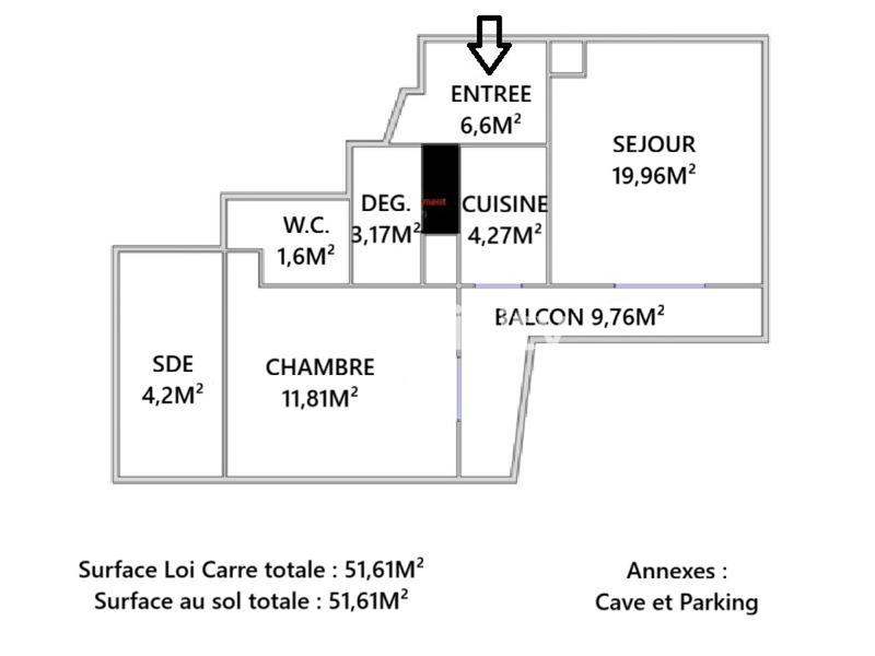 Appartement - 51 m² - 2 pièces