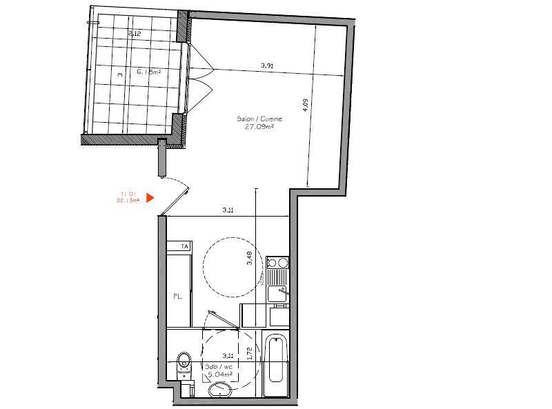 Appartement - 32 m² - 1 pièce