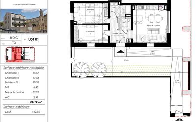 Appartement - 85 m² - 3 pièces
