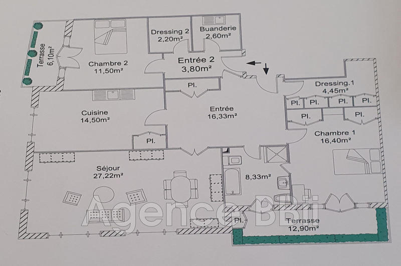 Appartement - 107 m² - 3 pièces