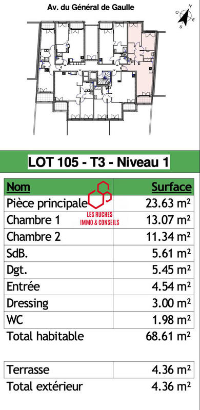 Appartement - 68 m² - 3 pièces