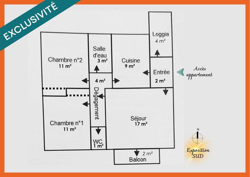 Appartement - 58 m² - 3 pièces