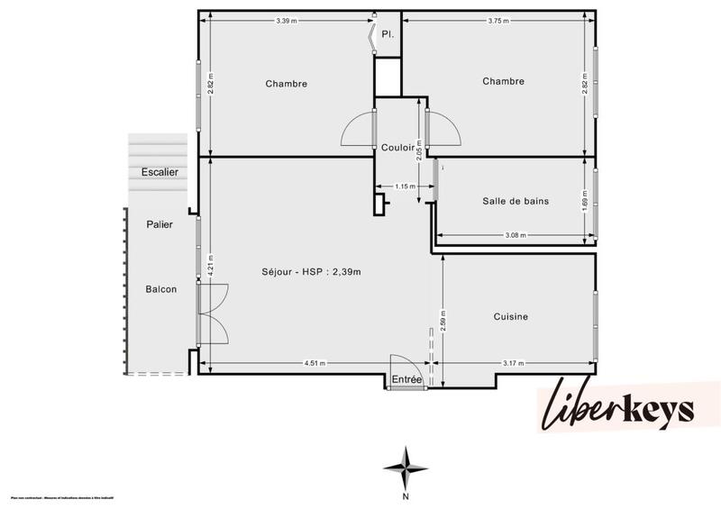 Appartement - 6 393 m² - 3 pièces