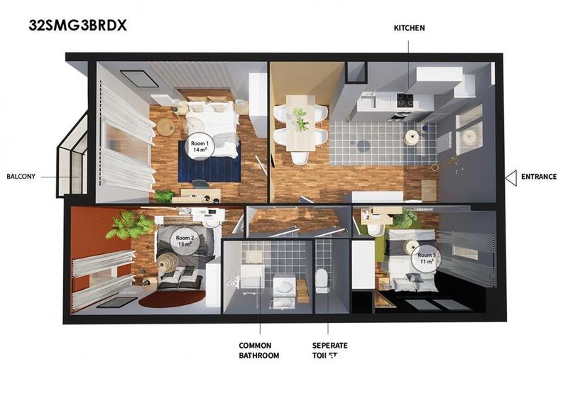 Chambre - 12 m² - 1 pièce