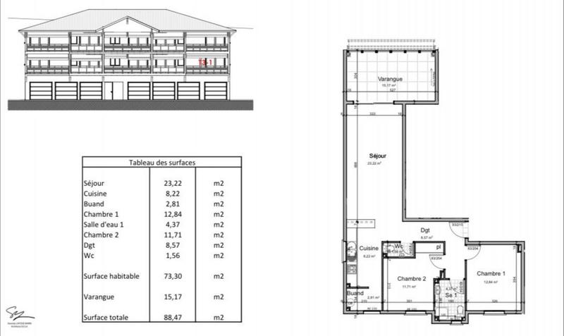 Appartement - 88 m² - 3 pièces