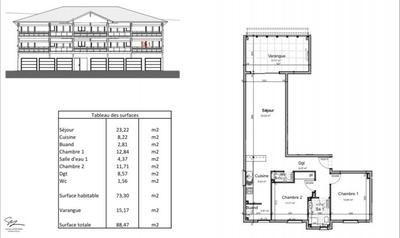 Appartement - 88 m² - 3 pièces