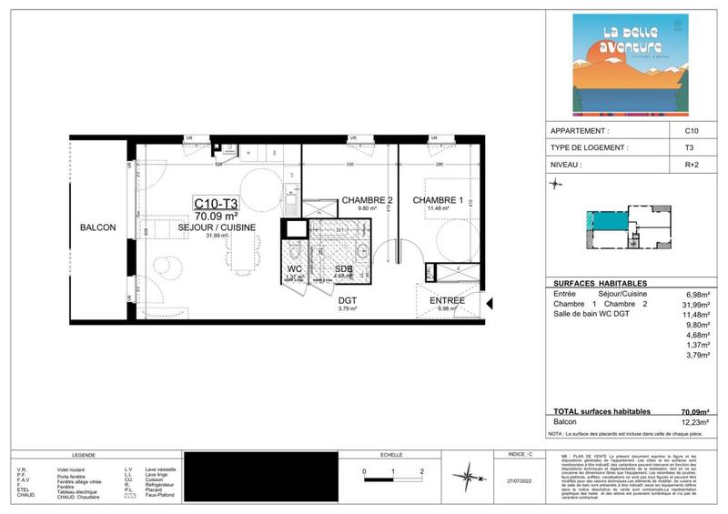Appartement - 70 m² - 3 pièces