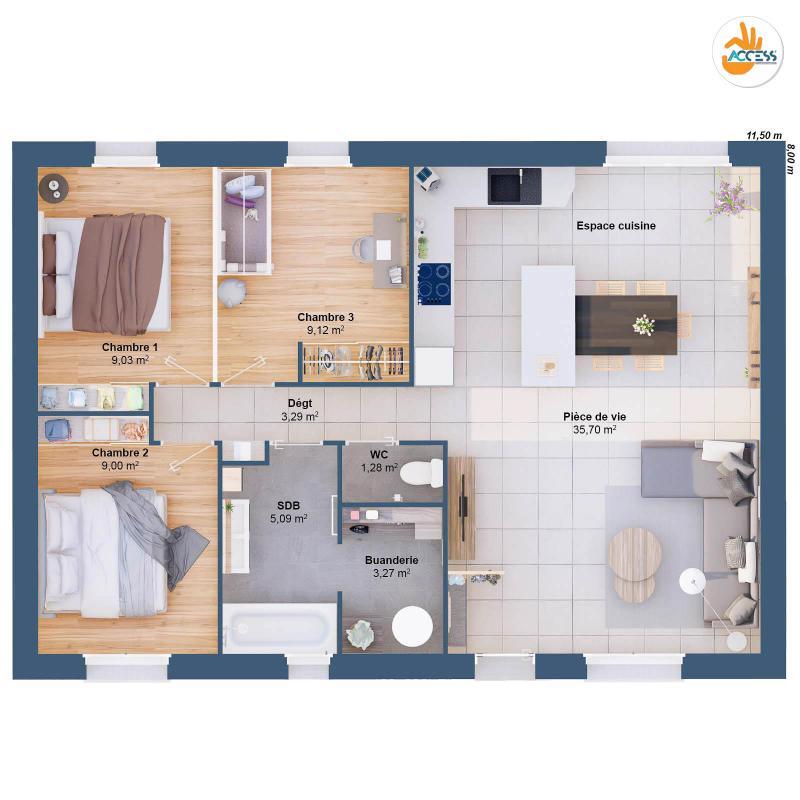 Maison - 76 m² - 5 pièces