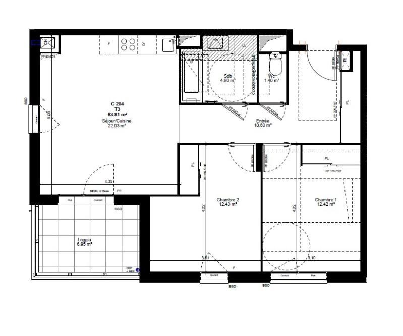 Appartement - 63 m² - 3 pièces