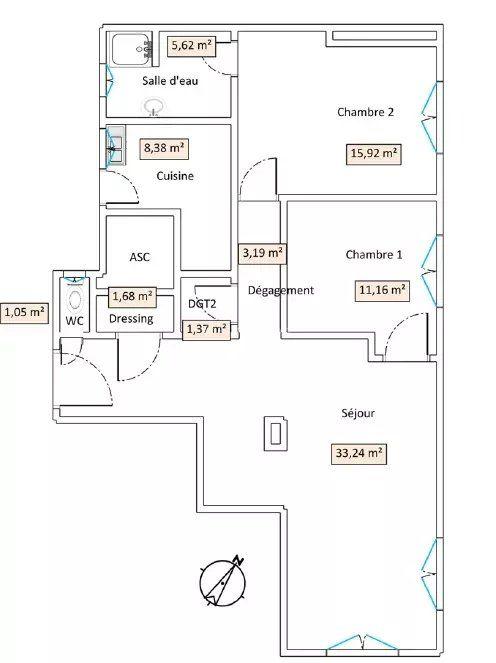 Appartement - 82 m² - 3 pièces