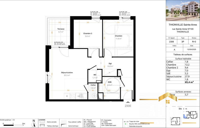 Appartement - 60 m² - 3 pièces