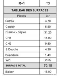 Appartement - 70 m² - 3 pièces