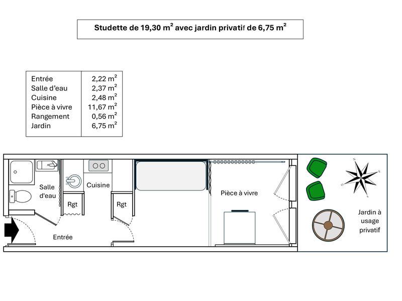 Appartement - 19 m² - 1 pièce