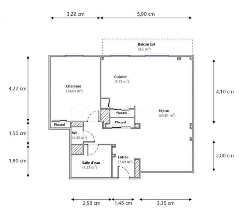 Appartement - 61 m² - 2 pièces