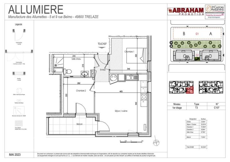 Appartement - 54 m² - 3 pièces