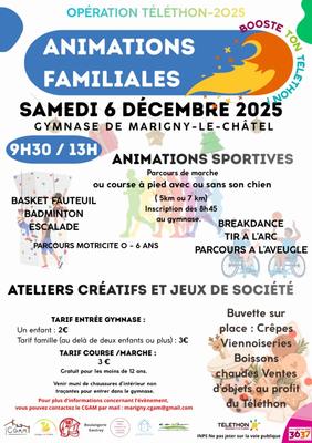 Opération Téléthon 2025 - Animations familiales au Gymnase de Marigny-le-Châtel