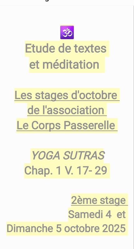 Stage de méditation et étude des Yoga Sutras par l'association le Corps Passerelle