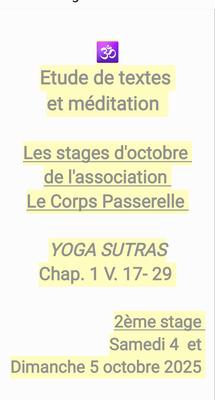 Stage de méditation et étude des Yoga Sutras par l'association le Corps Passerelle