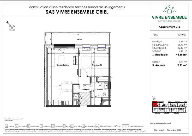 Appartement - 44 m² - 2 pièces