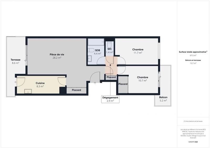 Appartement - 68 m² - 3 pièces