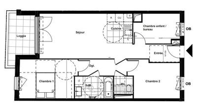 Appartement - 65 m² - 3 pièces