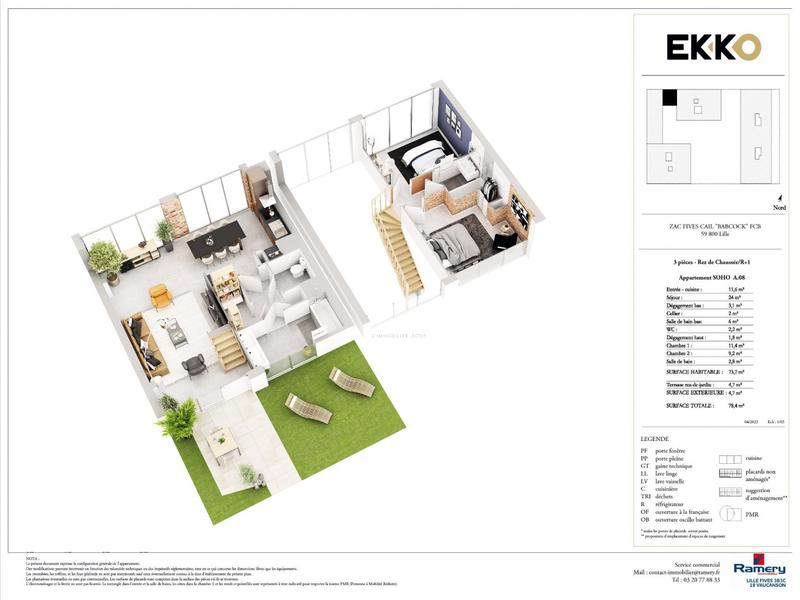 Appartement - 73 m² - 3 pièces