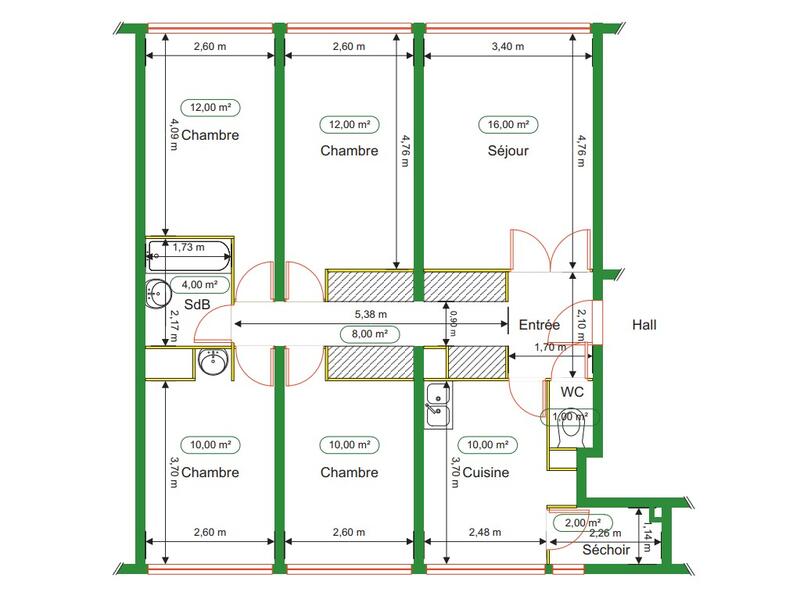Appartement - 89 m² - 5 pièces