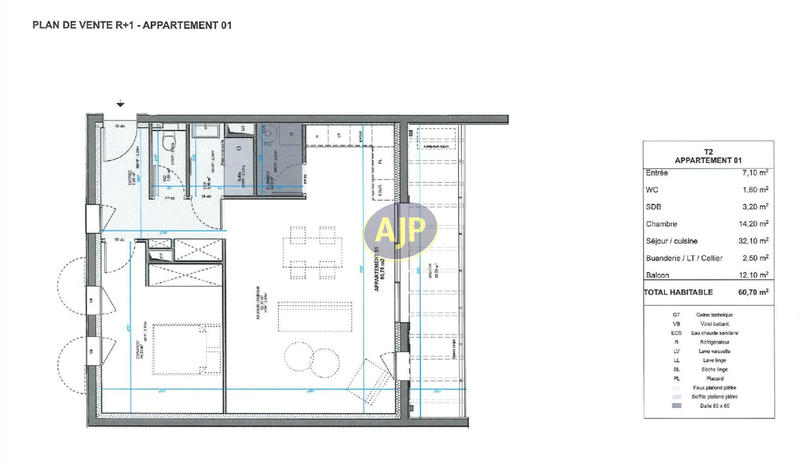 Appartement - 61 m² - 2 pièces