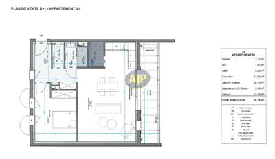 Appartement - 61 m² - 2 pièces