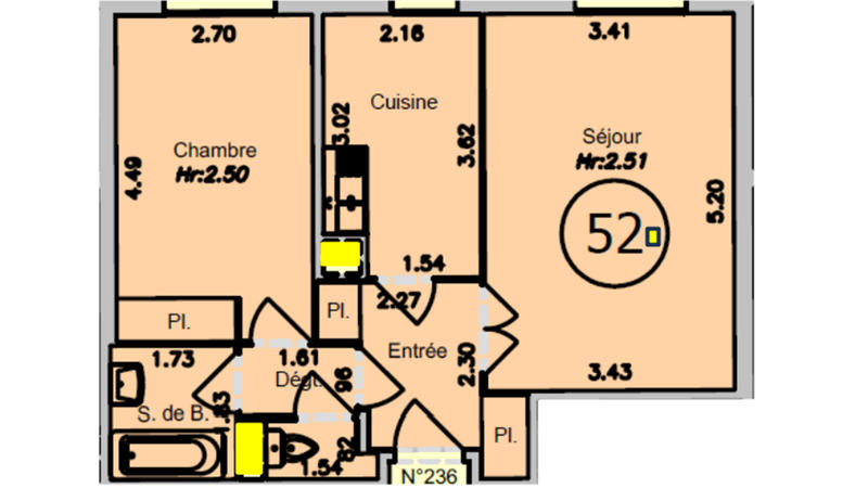 Appartement - 50 m² - 2 pièces