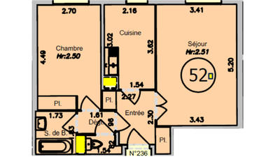 Appartement - 50 m² - 2 pièces