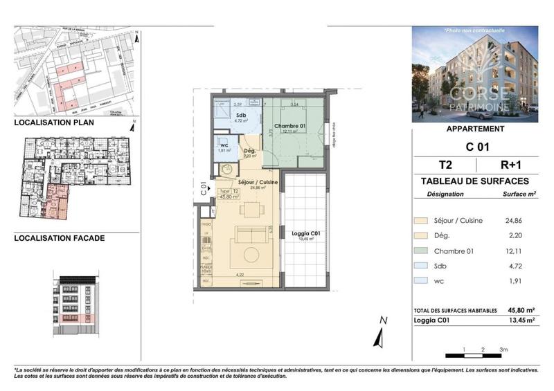 Appartement - 45 m² - 2 pièces