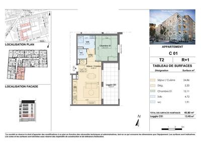 Appartement - 45 m² - 2 pièces