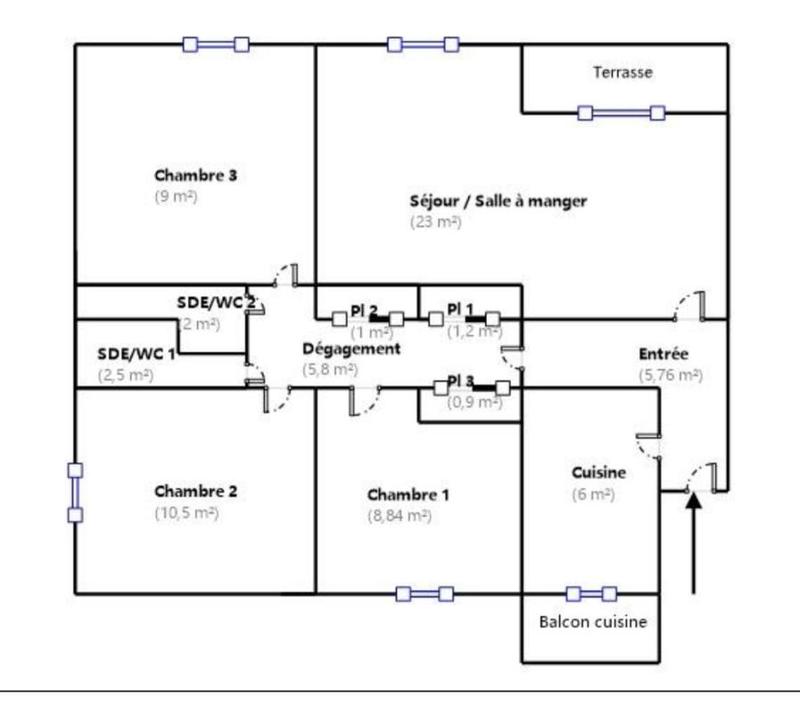 Appartement - 76 m² - 5 pièces