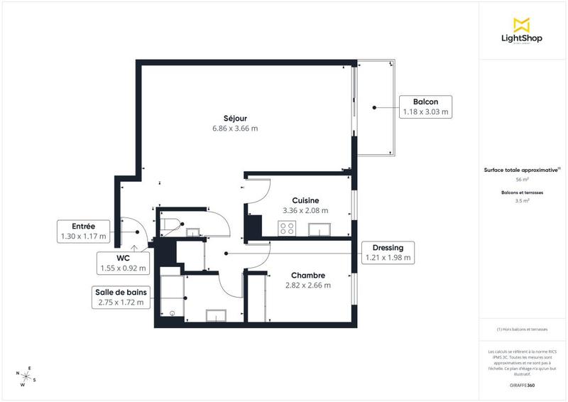Appartement - 56 m² - 2 pièces