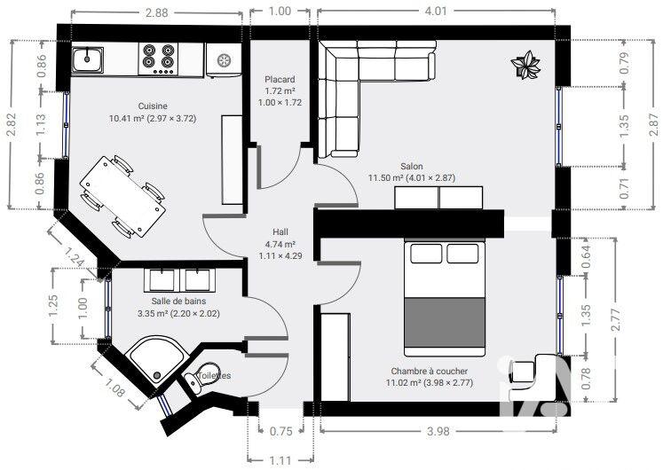 Appartement - 44 m² - 2 pièces